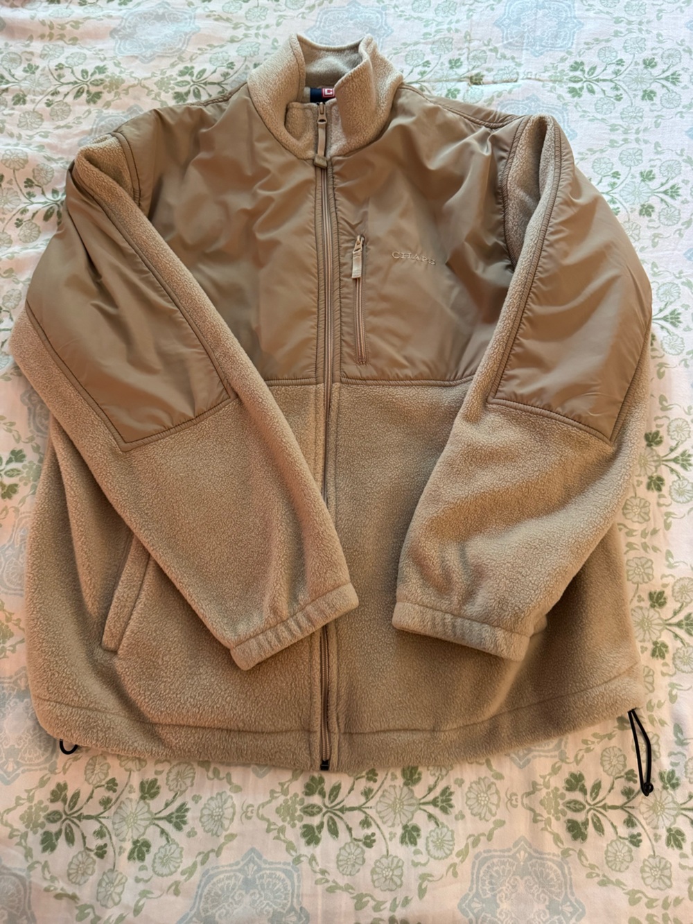 Chaps Men's Tan Performance Fleece Jacket with Quilted Panels